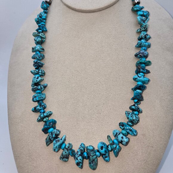 Natural Kingman Web Turquoise Nugget Necklace - Picture 1 of 5